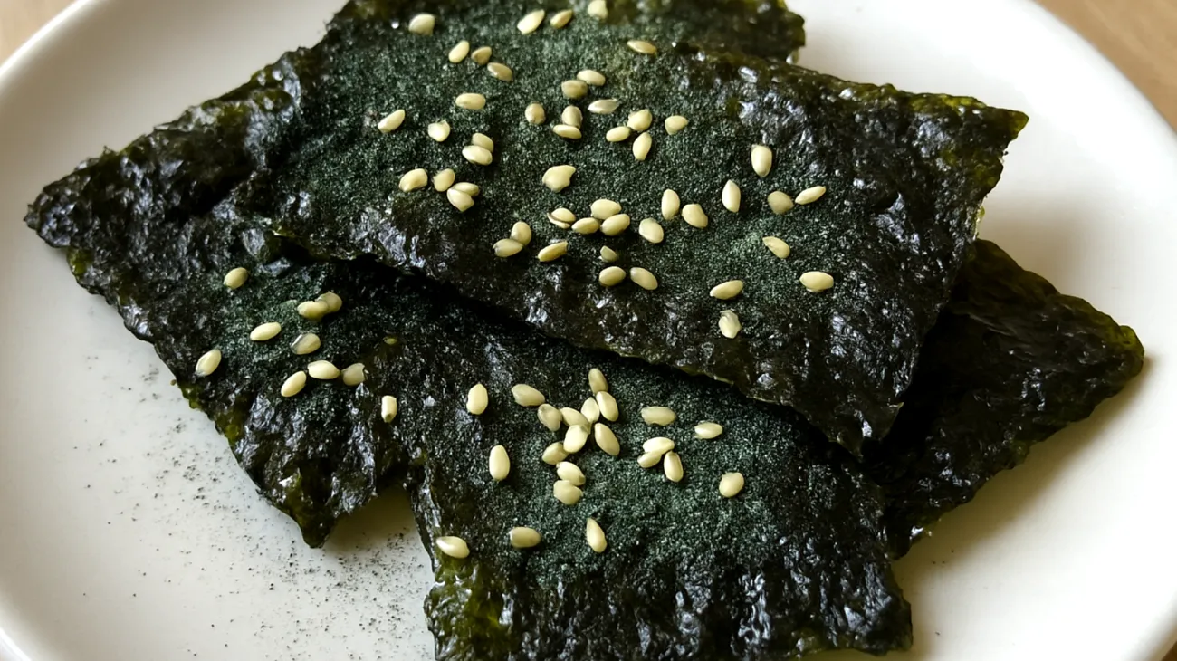 Chips di alga nori con semi di sesamo e spirulina"
