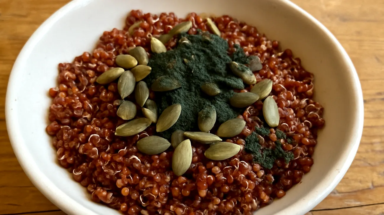 Insalata di quinoa rossa con semi di zucca e spirulina"